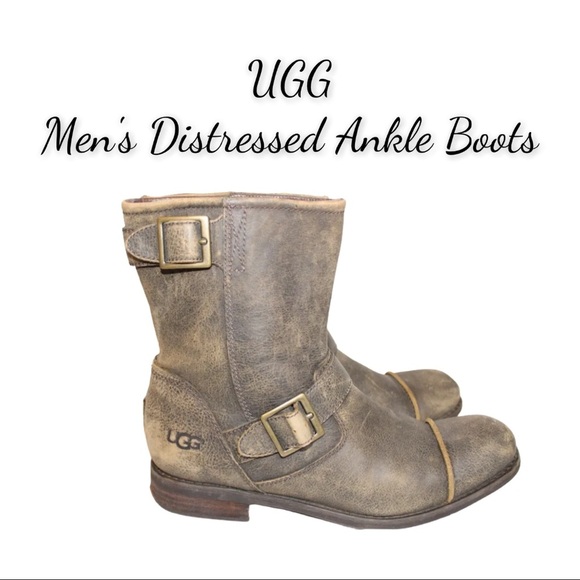 UGG Men's Distressed Brown Ankle Boots with Buckles, Size 8.5 - Picture 1 of 15